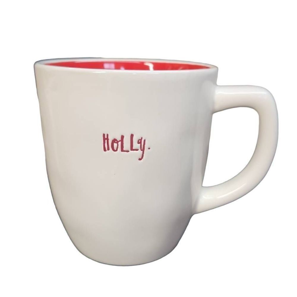 Rae Dunn White Red "Holly" Holiday Coffee Mug